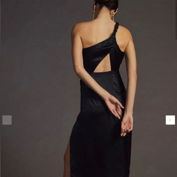 Anthropologie One-Shoulder Silk Midi Dress Black NEW US 16 - Picture 3 of 3
